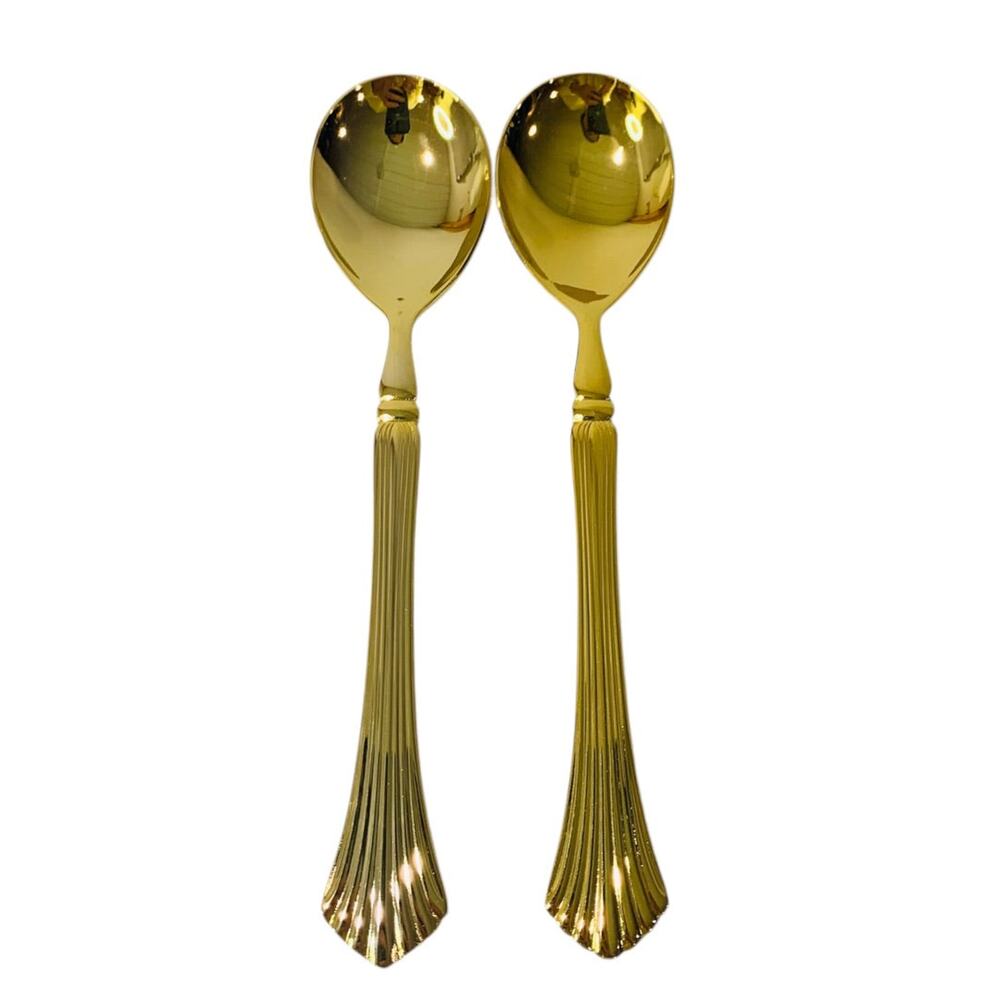 Gold Electroplate Vintage Sugar Spoons Set of 2 Scalloped 6.5 Inch
